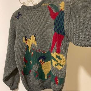 Gray Crewneck Sweater with Colorful Design